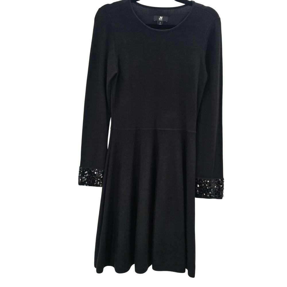 JW Jason Wu Black Knit Sweater Fit Flare Dress Womens Small Sequin Cuff